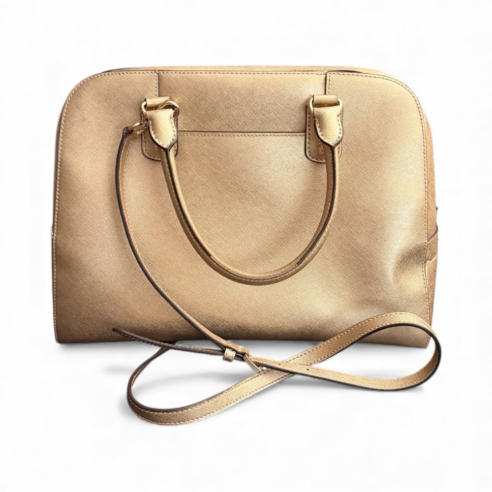 Michael Kors Gold Saffiano Leather Satchel w/ Strap + Bag Scarf - Picture 6 of 15